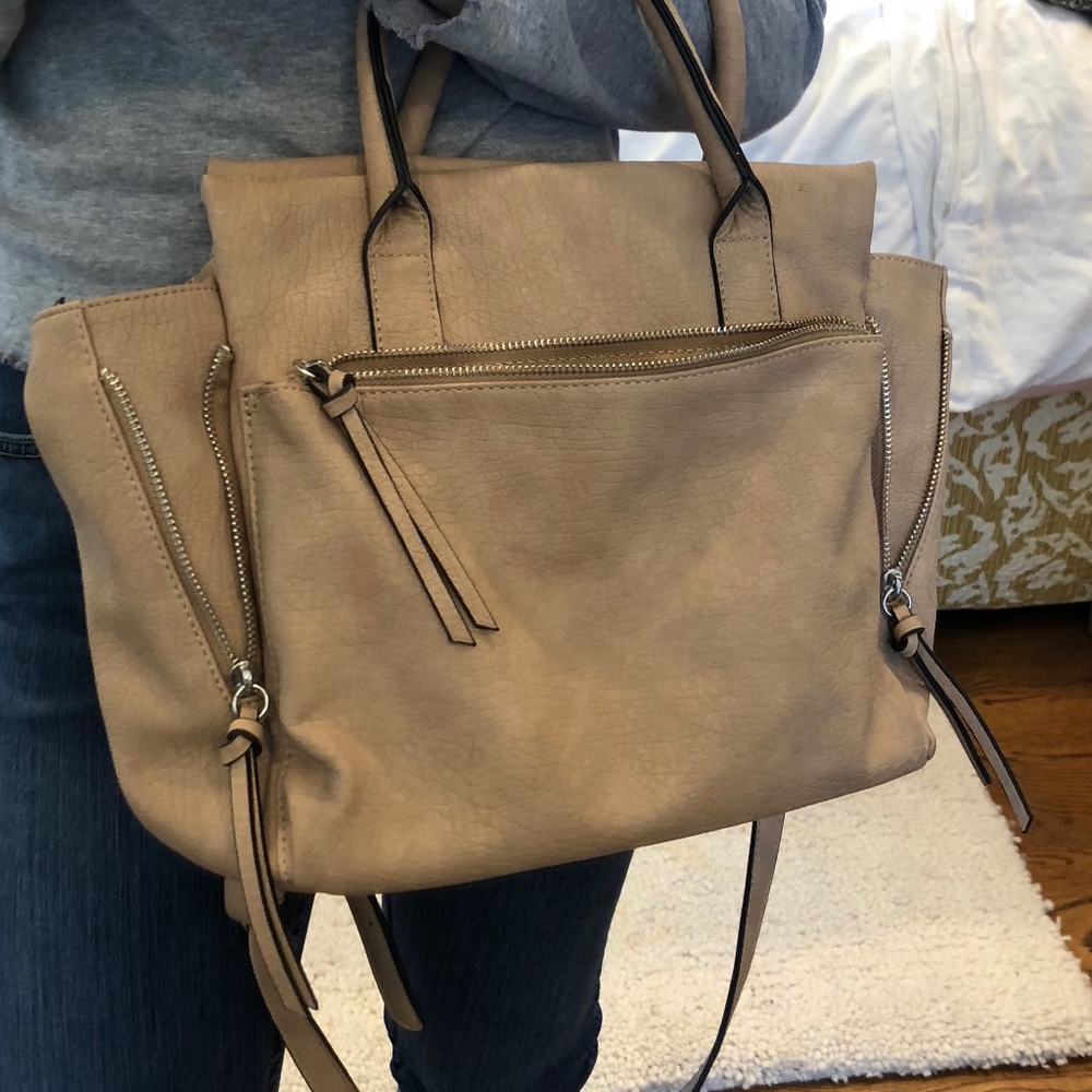 Beige Taupe Structured Work Tote Bag